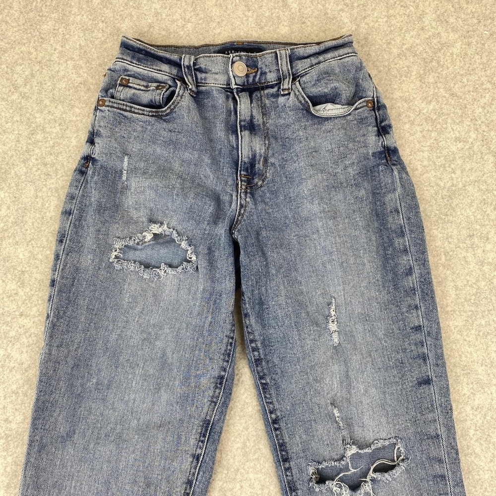 Aeropostale Curvy Mom Jeans Womens 0 (23x26) Blue High Rise Distressed Denim